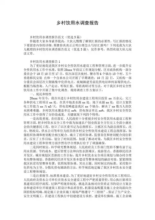乡村饮用水调查报告