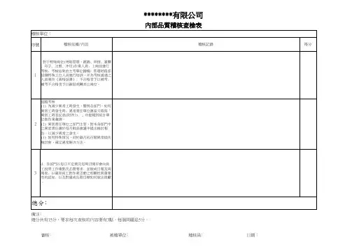 内部品质稽核查检表
