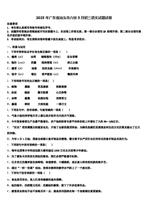 2025年广东省汕头市六校3月初三语文试题试卷含解析
