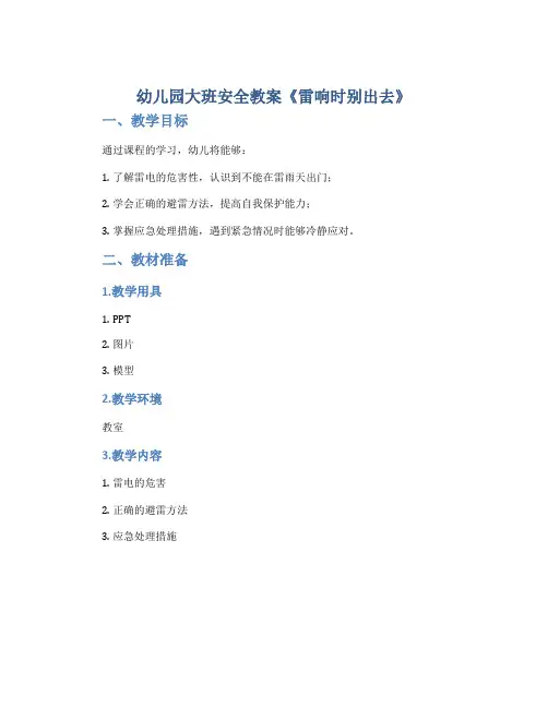 幼儿园大班安全教案《雷响时别出去》