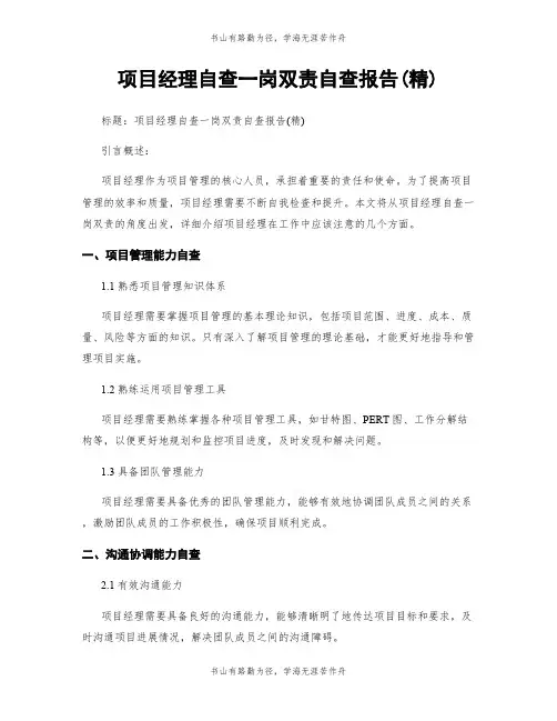 项目经理自查一岗双责自查报告(精)