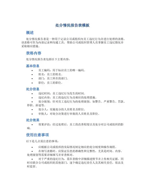 处分情况报告表模板