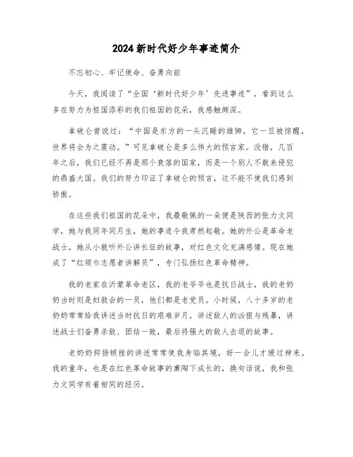 2024新时代好少年事迹简介