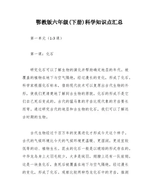 鄂教版六年级(下册)科学知识点汇总