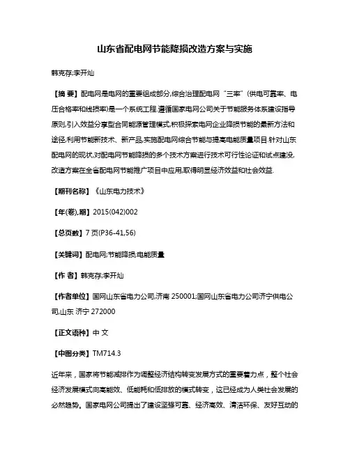 山东省配电网节能降损改造方案与实施
