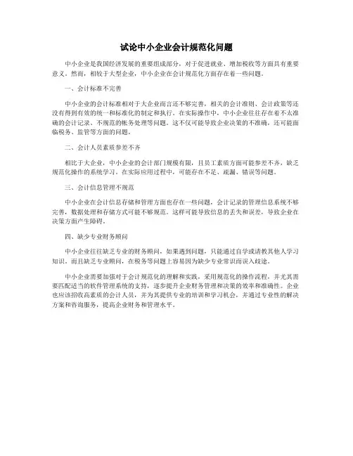 试论中小企业会计规范化问题