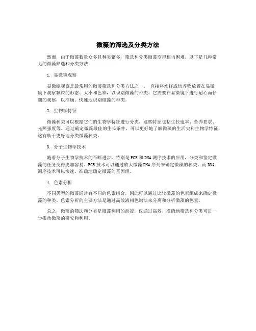 微藻的筛选及分类方法