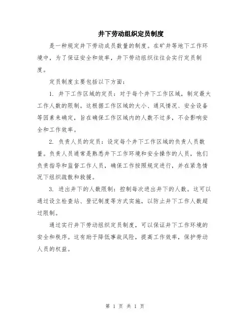 井下劳动组织定员制度