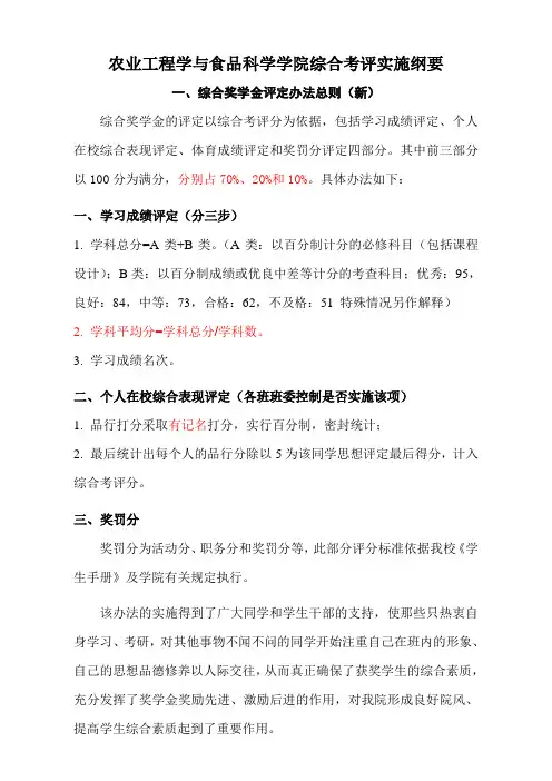 山东理工大学综合考评评分标准