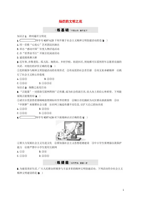 最新九年级政治全册第三单元融入社会肩负使命第八课投身于精神文明建设第2框灿烂的文明之花练习新人教版最