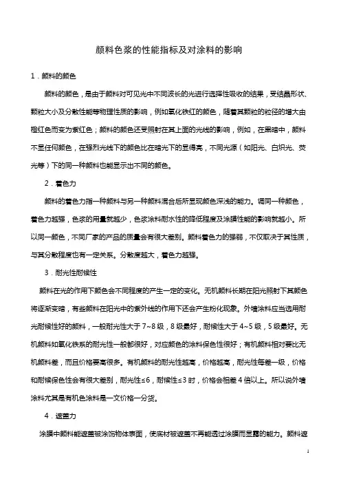 颜料色浆的性能指标及对涂料的影响
