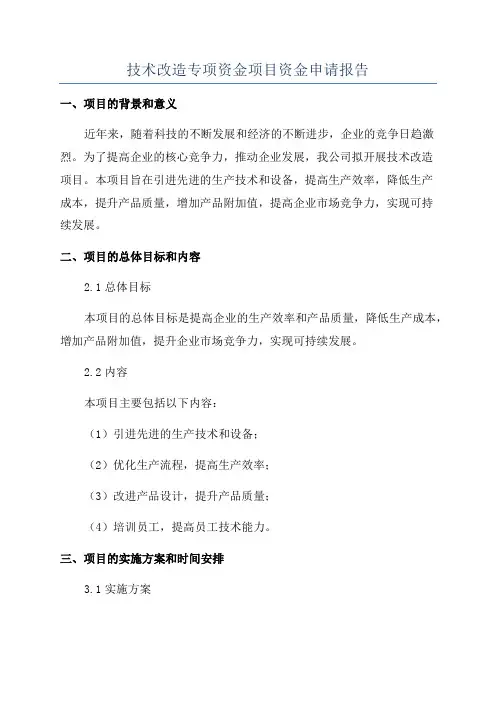 技术改造专项资金项目资金申请报告