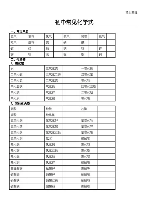 初中常见化学式及化学方程式大全
