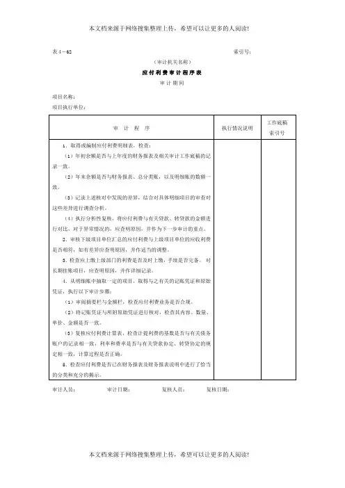 应付款-应付利费审计程序表