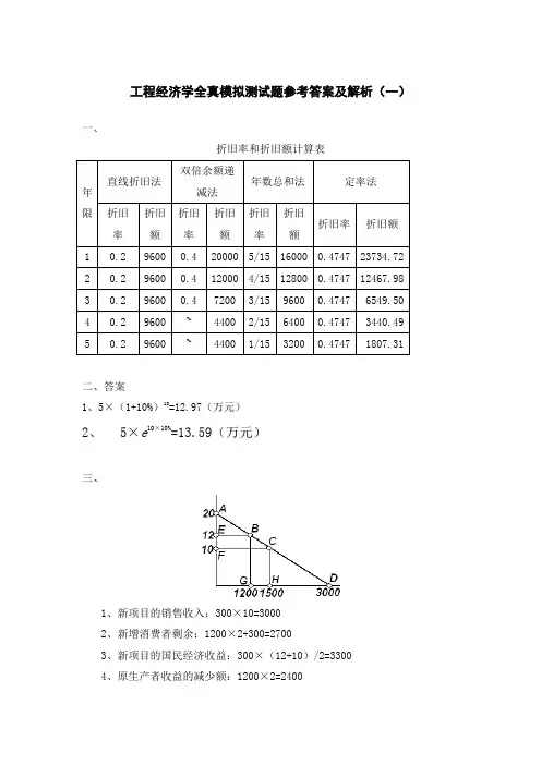 浙江工业大学工程经济学全真模拟测试题参考答案及解析(1)