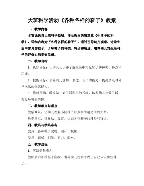 大班科学活动《各种各样的鞋子》教案
