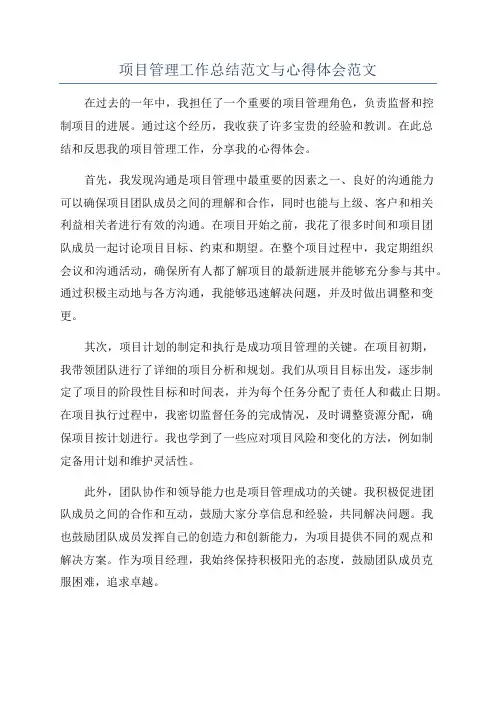 项目管理工作总结范文与心得体会范文