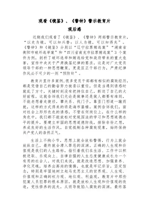 观看镜鉴警钟警示教育片观后感