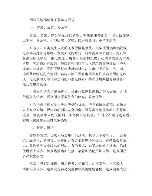 宾馆重点部位及主要防火要求