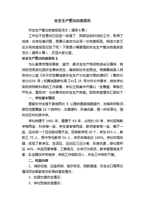 安全生产整治自查报告范文（通用6篇）