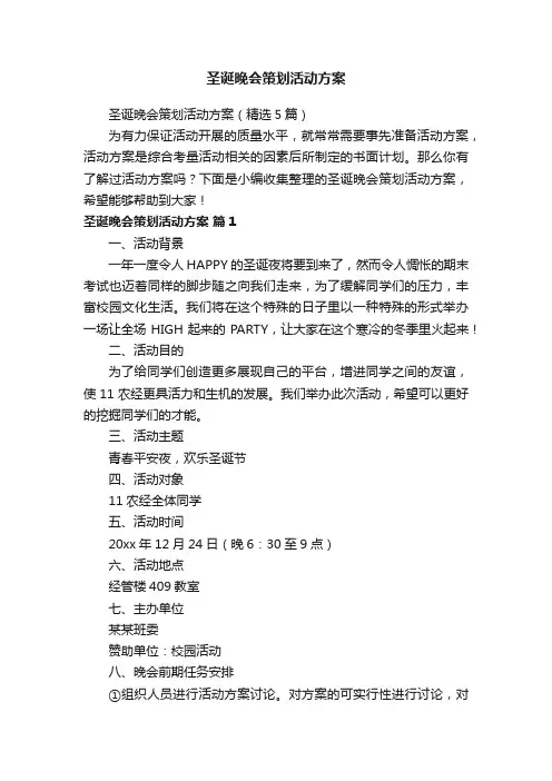 圣诞晚会策划活动方案（精选5篇）