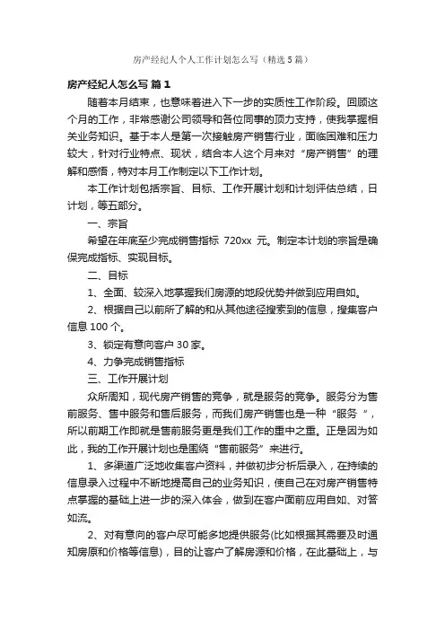 房产经纪人个人工作计划怎么写（精选5篇）