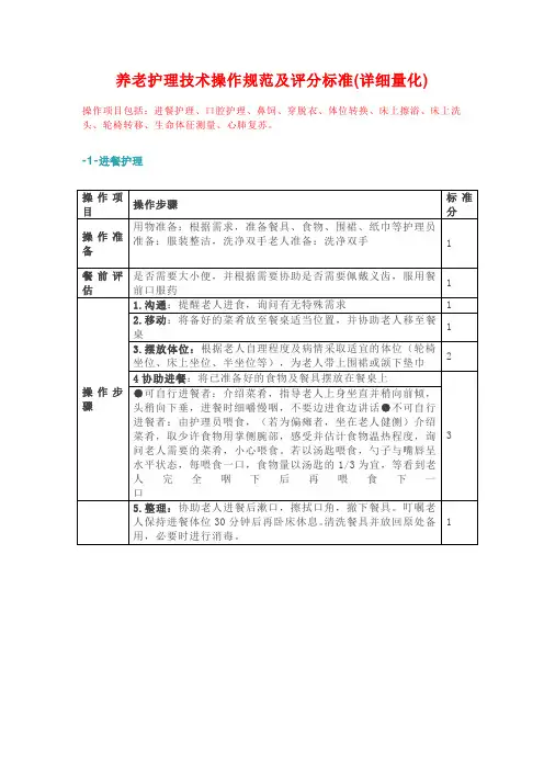 养老护理技术操作规范及评分标准(详细量化)