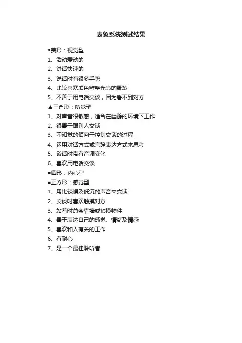 表象系统测试结果