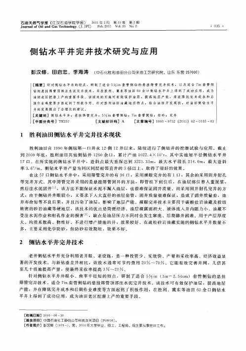 侧钻水平井完井技术研究与应用
