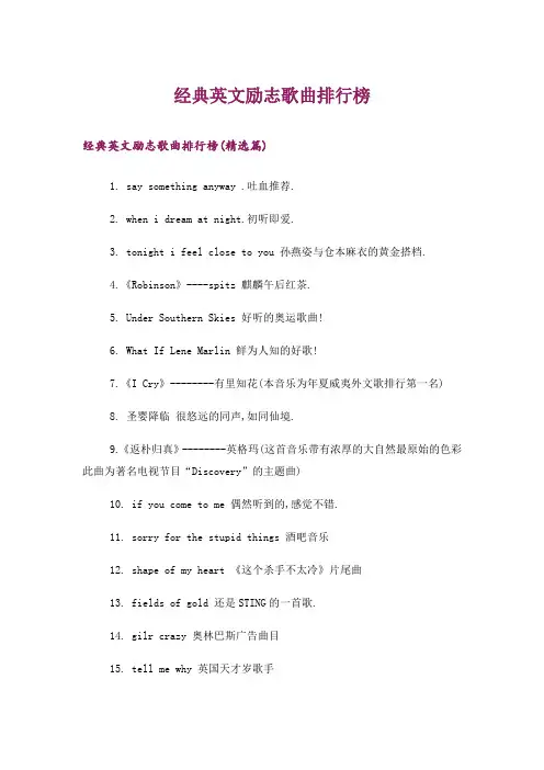 文学_经典英文励志歌曲排行榜
