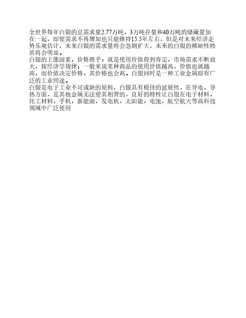 全世界每年白银的总需求量2