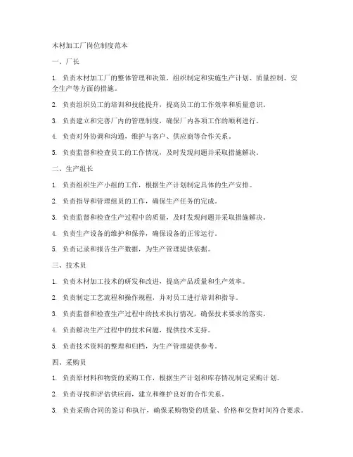 木材加工厂岗位制度范本