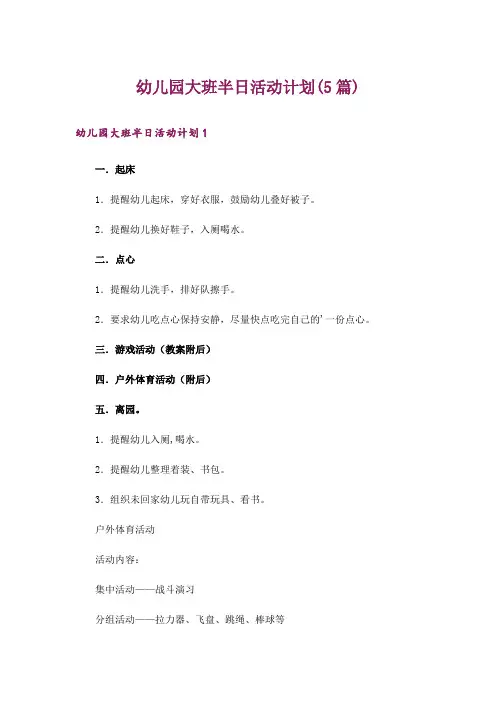 幼儿园大班半日活动计划(5篇)