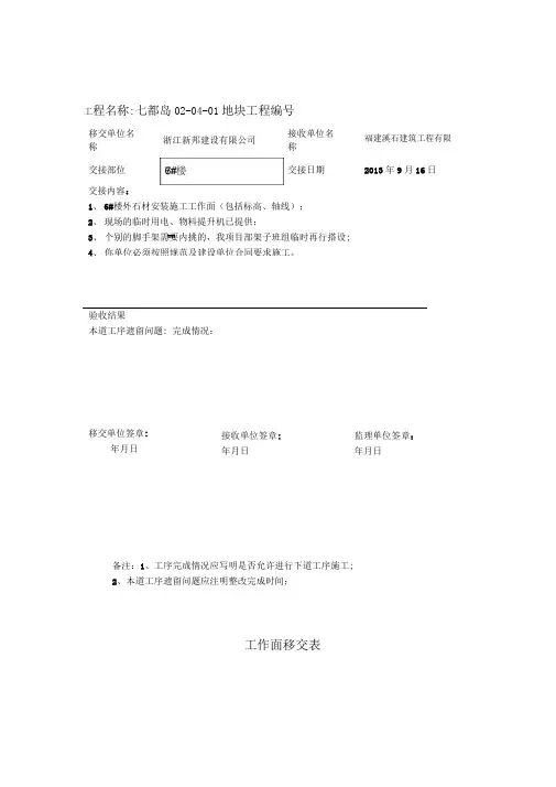 工作面移交表