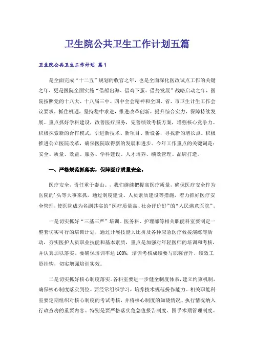 卫生院公共卫生工作计划五篇