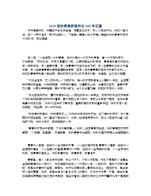 2020我的青春梦想作文600字五篇