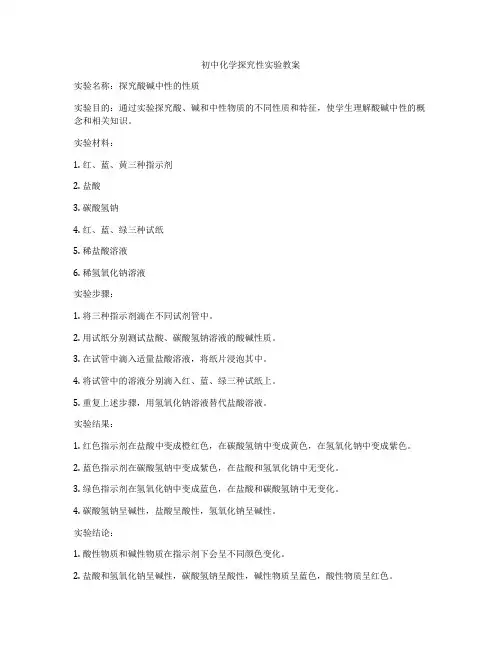 初中化学探究性实验教案