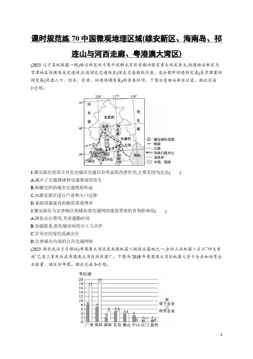 2024人教版高考地理总复习70中国微观地理区域(雄安新区、海南岛、祁连山与河西走廊、粤港澳大湾区)