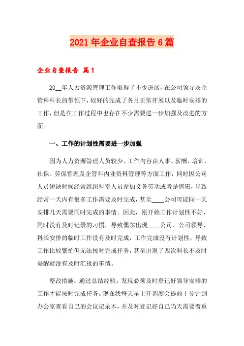 2021年企业自查报告6篇