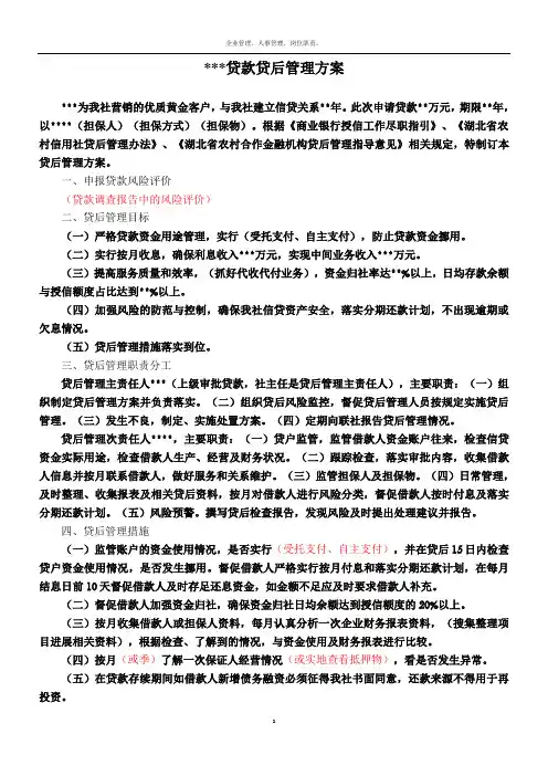 贷后管理方案(范本)