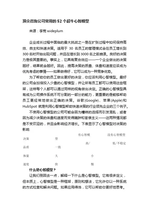顶尖咨询公司常用的52个超牛心智模型