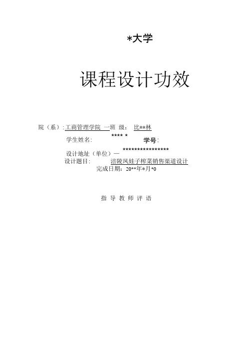 涪陵凤娃子榨菜销售渠道设计完整版