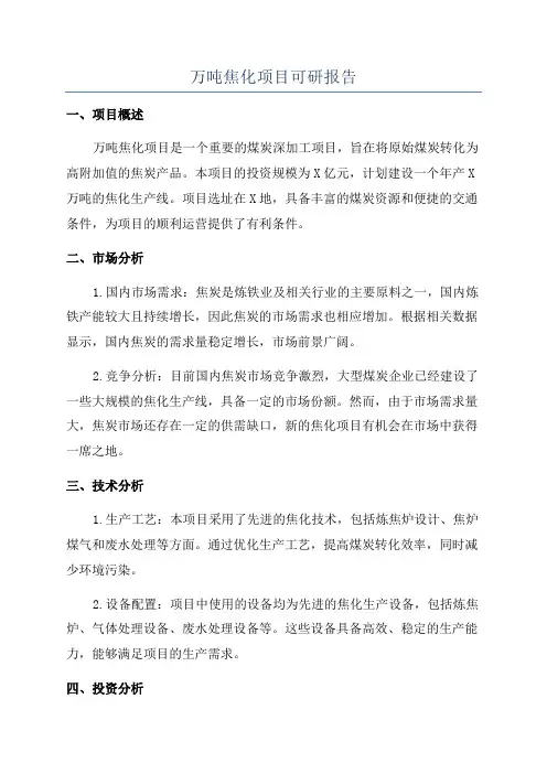 万吨焦化项目可研报告