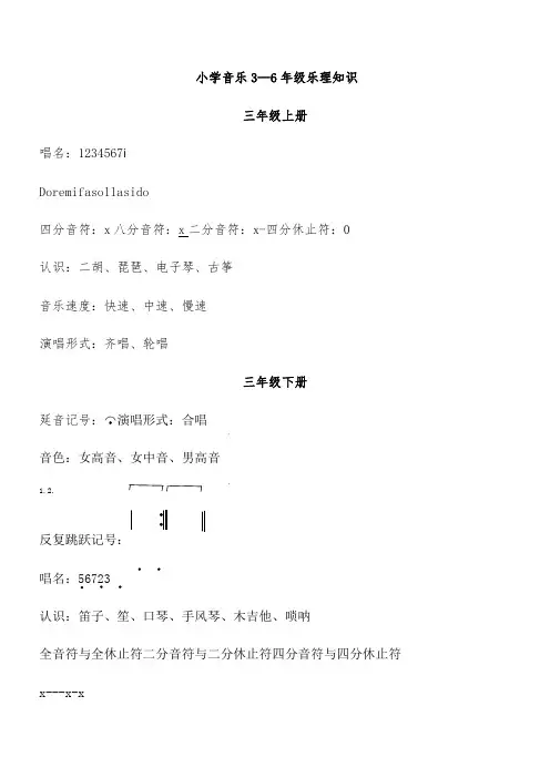 人音版小学3—6年级乐理知识