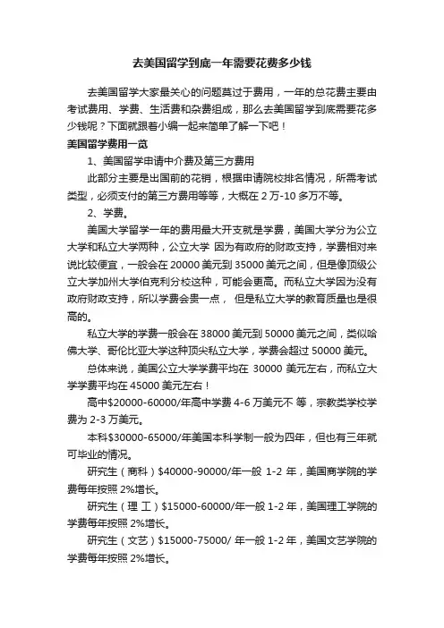 去美国留学到底一年需要花费多少钱