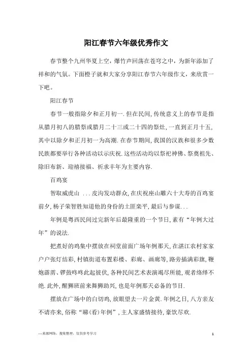 阳江春节六年级优秀作文