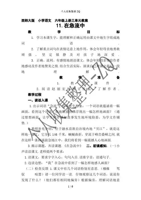 六年级三单元在急流中