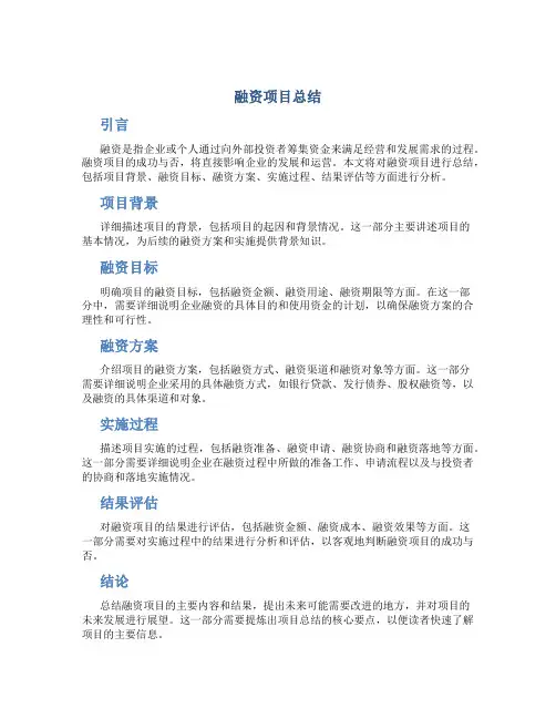 融资项目总结
