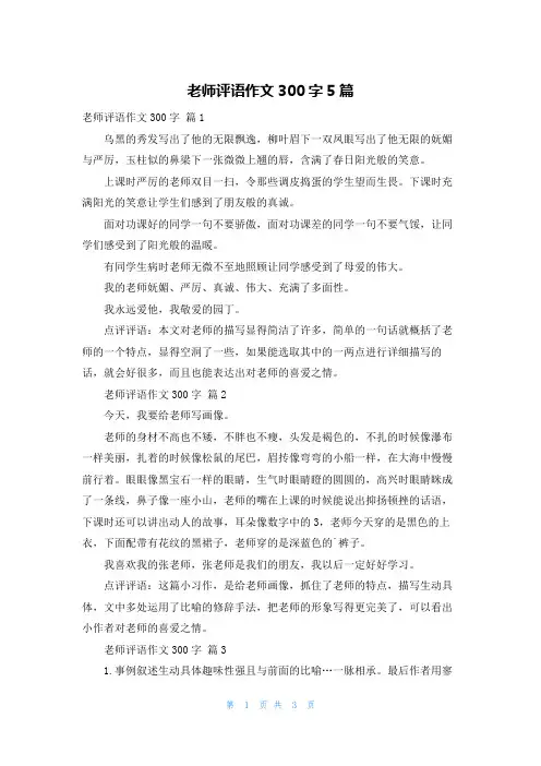 老师评语作文300字5篇