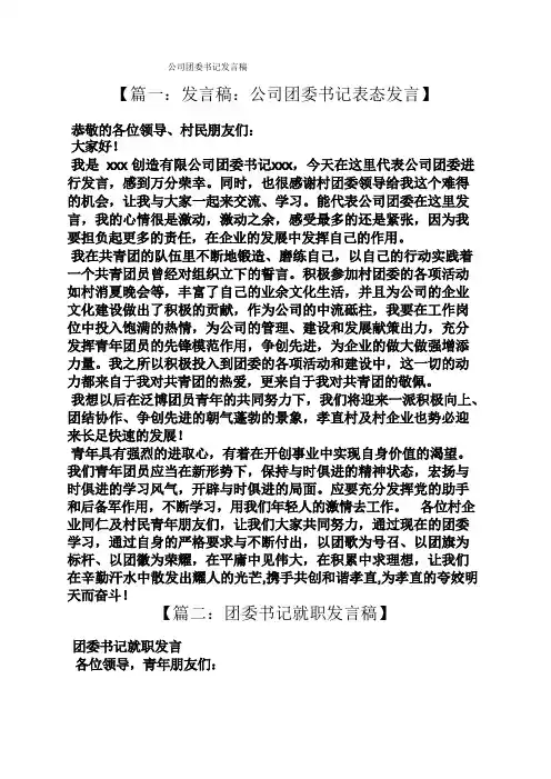 公司团委书记发言稿